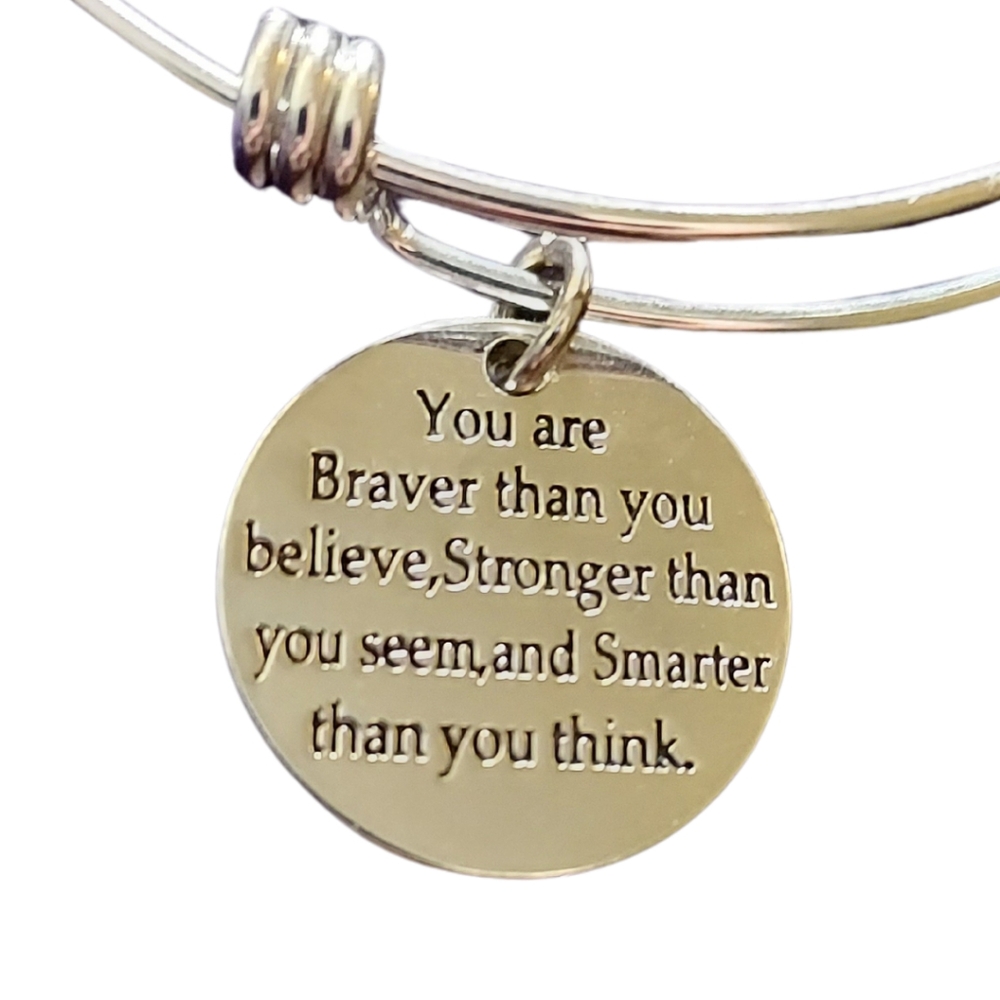 FREE with 2+ items Silver bangle with inspirational quote--Winnie the Pooh